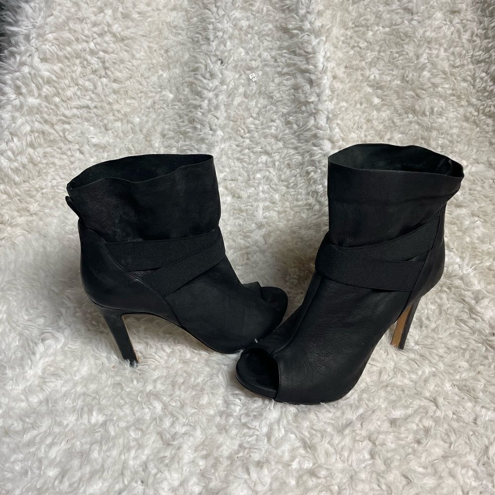 Latitude Femme Leather Black Ankle Boots Peep Toe Stiletto Heels Eur Sz38